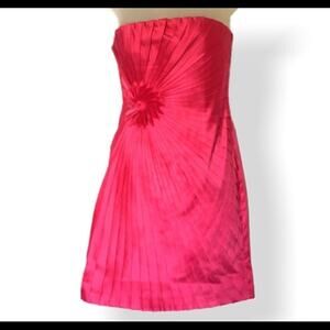 Minuet small pleated pink strapless mini dress zip back
